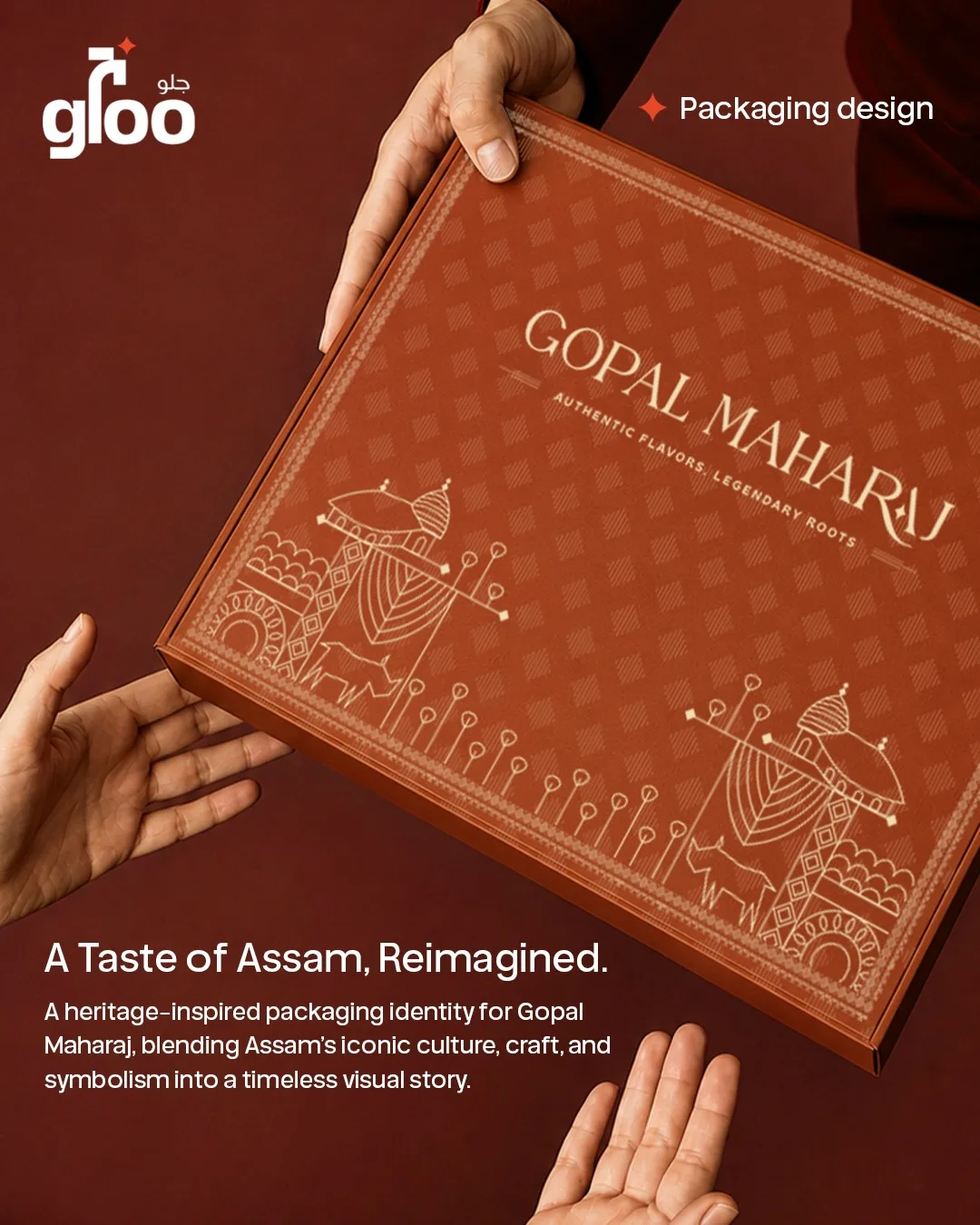 Gloo brand identity and packaging design: Gopal Maharaj heritage box