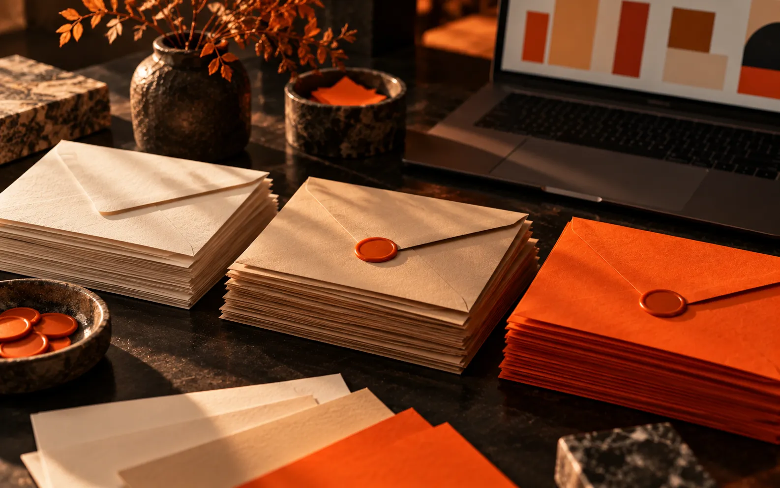Envelopes sorted into colour-coded stacks, illustrating email marketing segmentation for customer loyalty in Dubai