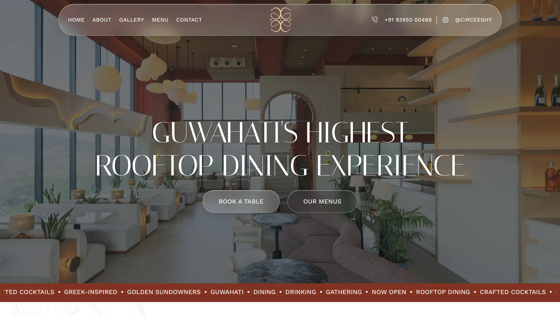 Circee rooftop dining website designed and built by Gloo