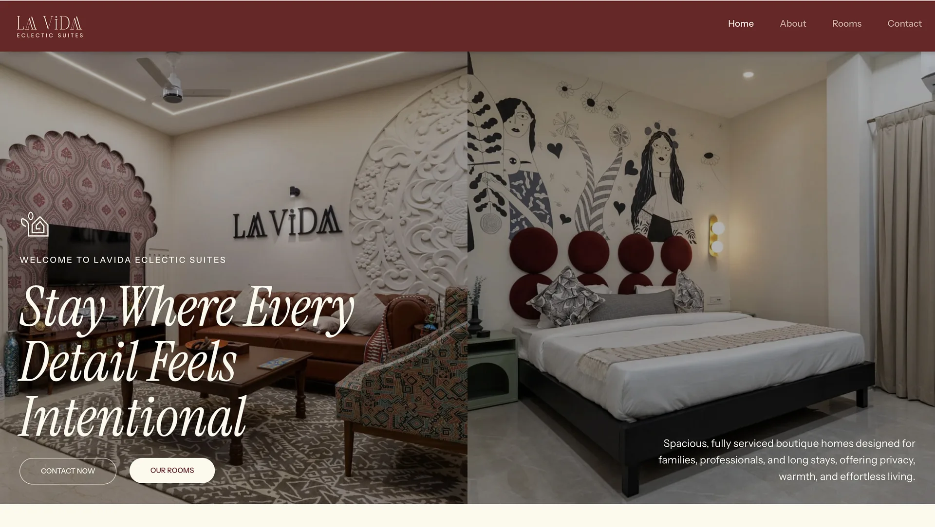 LaVida Eclectic Suites boutique stay website